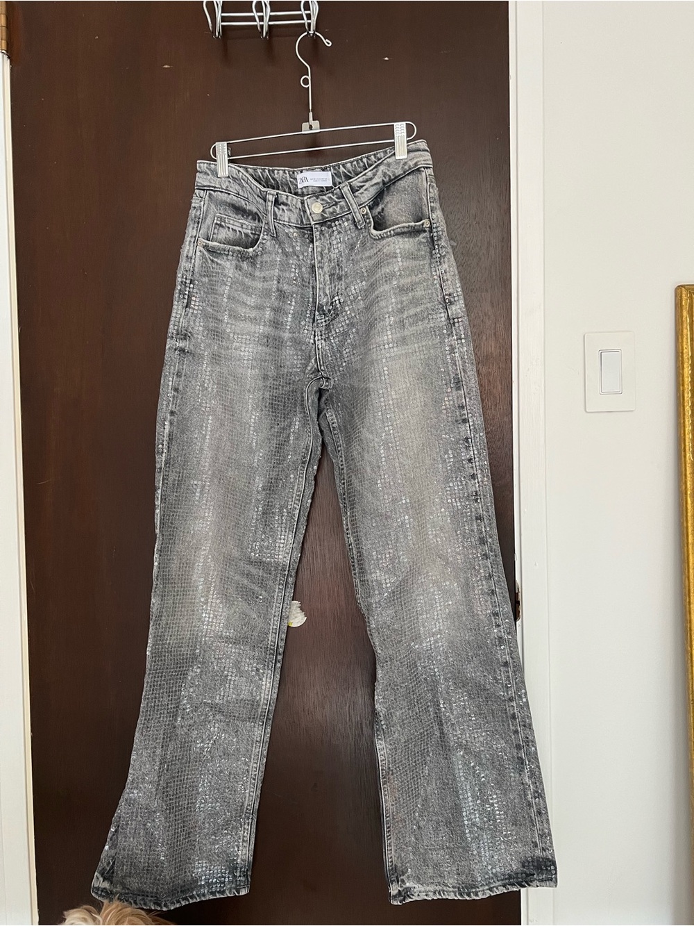 Zara Gray Flared Sequinned Jeans